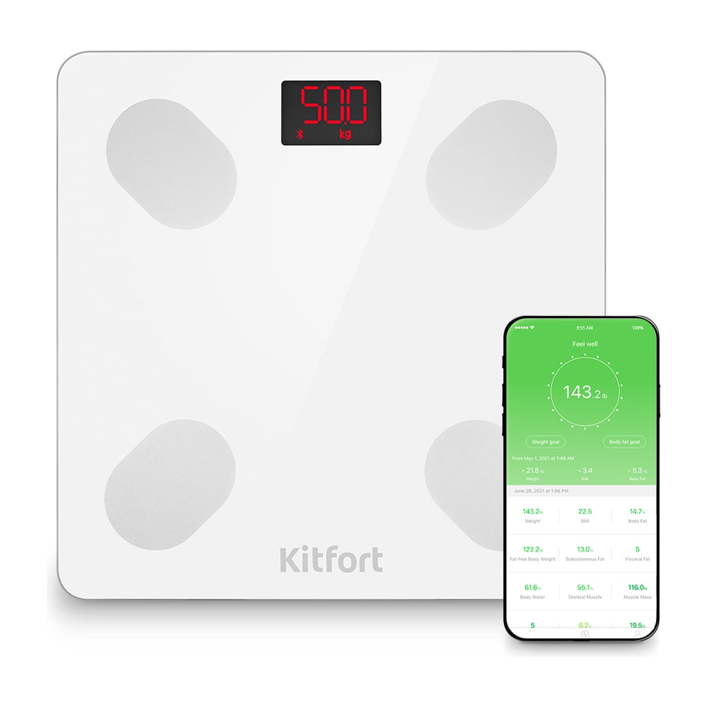 Изображение товара Напольные электронные весы KITFORT КТ-839 с Bluetooth подсветкой и расчетом ИМТ