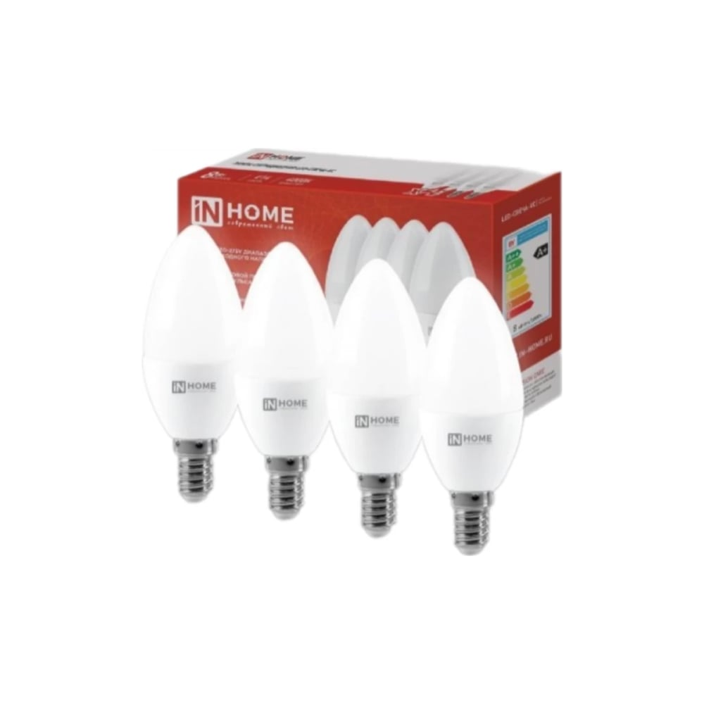 Изображение товара Светодиодная лампа свеча IN HOME LED-VC 8Вт 4шт Е14 4000K 760Лм