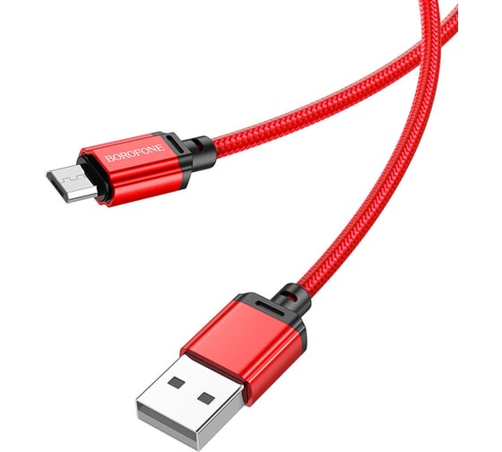 Изображение товара USB-кабель Borofone BX87 Sharp AM-microBM, 1 метр, 2.4A, нейлон, красный 23752-BX87mR