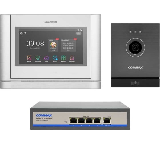 Изображение товара IP Комплект видеодомофона, вызывной панели и коммутатора COMMAX CIOT-1020MWhite/D21M/H4L2 CIOT-1020MWhite/CIOT-D21M/CIOT-H4L2