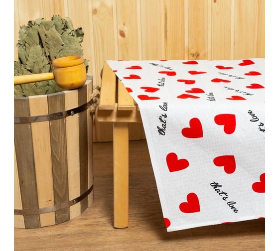 Изображение товара Простыня для бани Этель "Сердечки" 150x180±5 см, 100% хлопок, вафельное полотно, 160 гр/м2 5472040