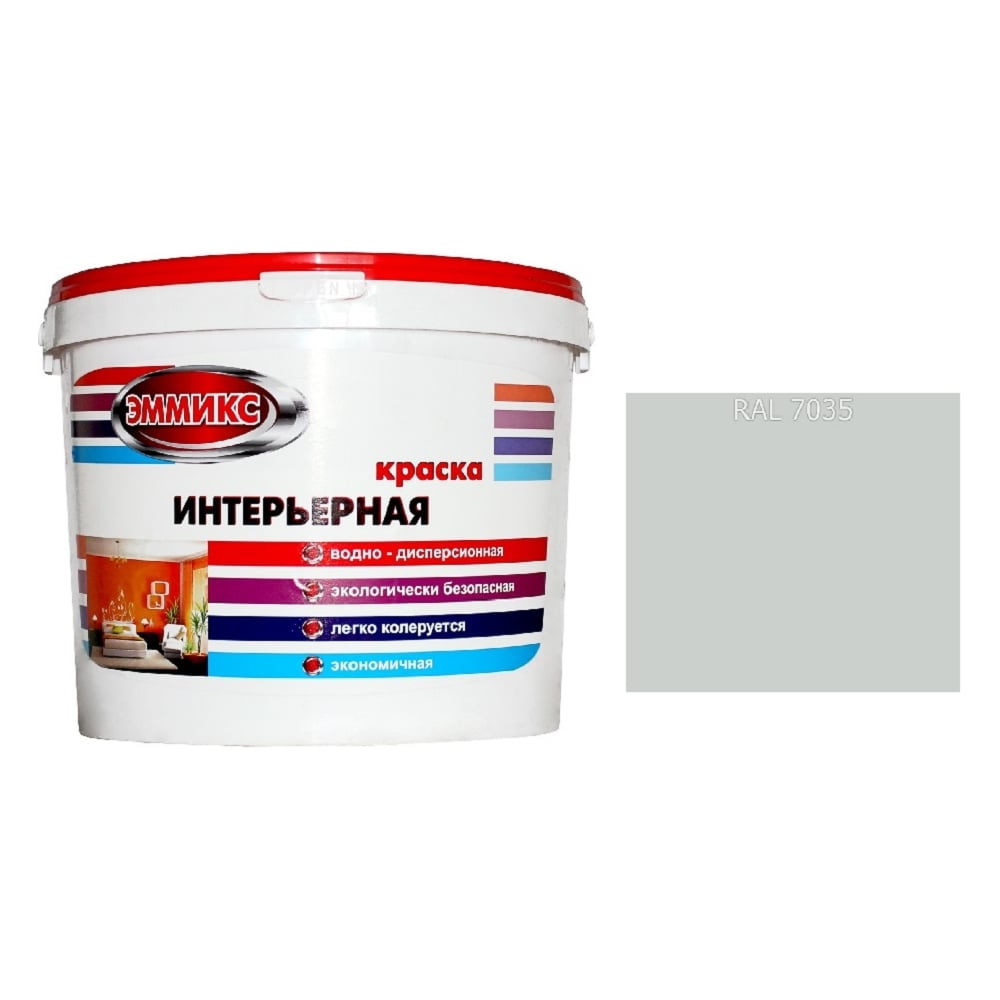 Изображение товара Краска интерьерная Эммикс ВД моющаяся светло-серая 9 л