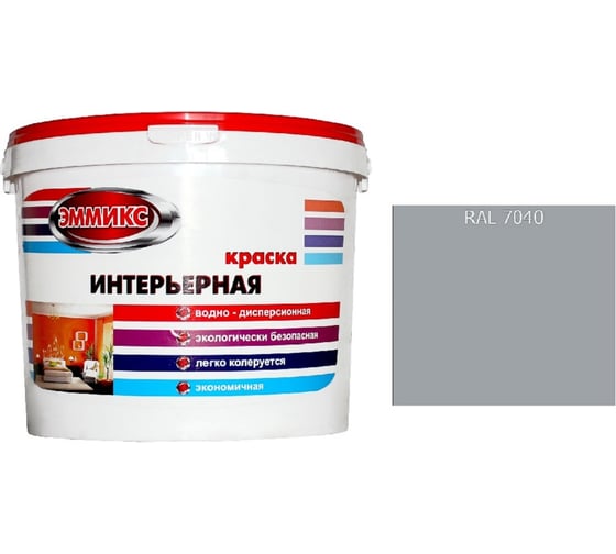 Изображение товара Краска интерьерная Эммикс ВД, моющаяся, RAL 7040, ведро 0,9 л, 1,4 кг 4690417128259