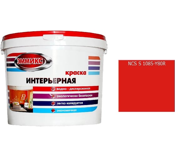 Изображение товара Краска интерьерная Эммикс ВД, моющаяся, S 1085 Y 80 R, ведро 2,7 л, 3,8 кг 4690417126743
