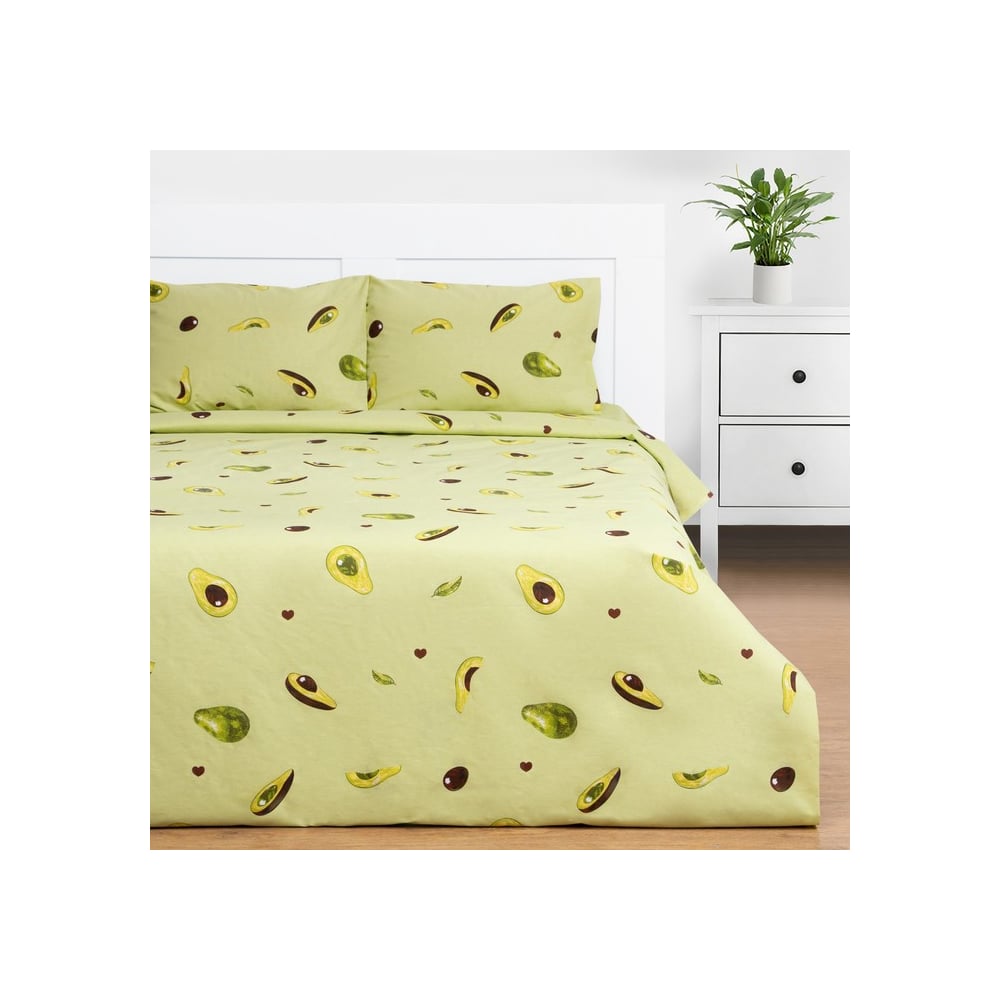 Изображение товара Комплект постельного белья Этель евро Авокадо из хлопка с принтом фруктов