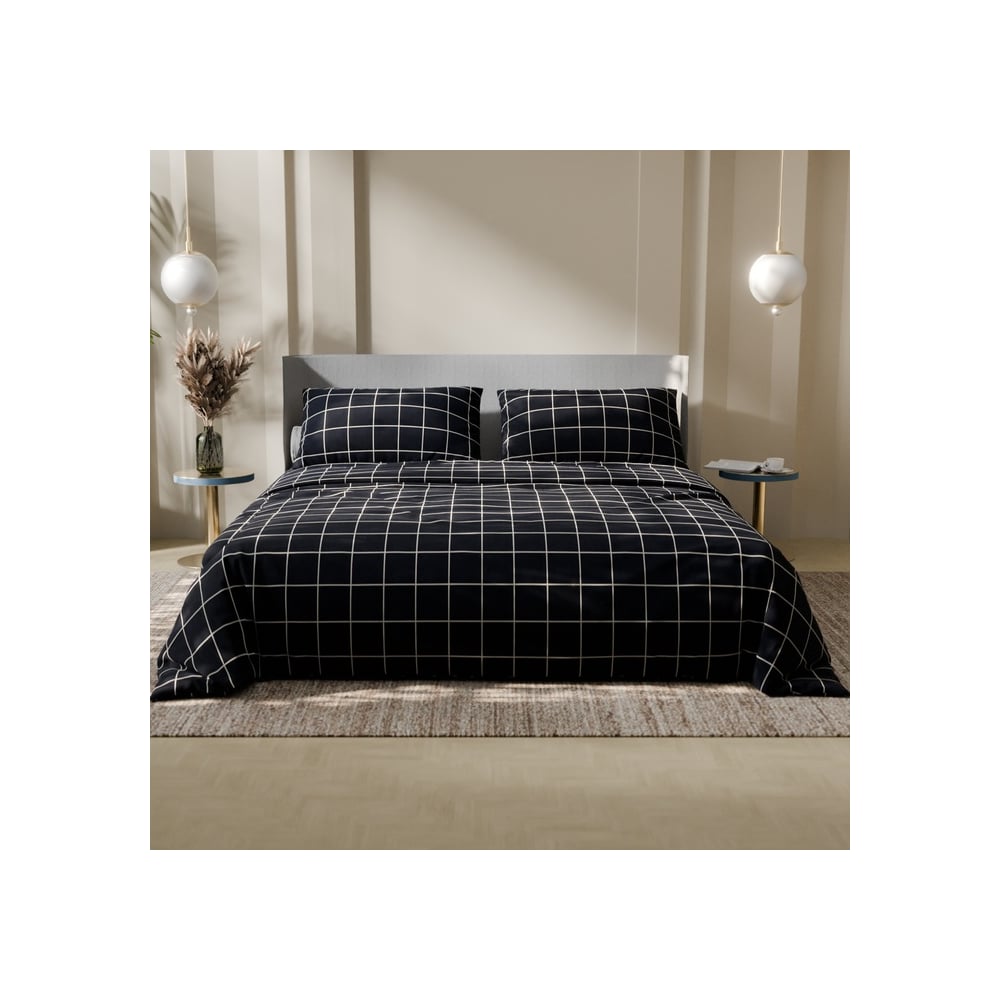 Изображение товара Комплект постельного белья Этель евро Клетка черный гипоаллергенный хлопок