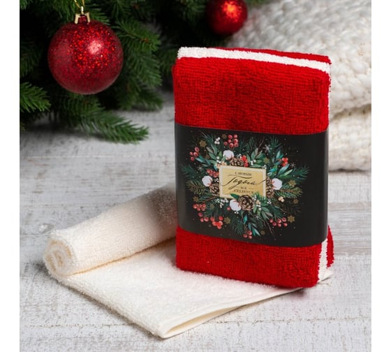 Изображение товара Набор махровых полотенец Этель "Всё сбудется" 30x30 см-3шт, 340гр/м2, 100% хлопок 7351385