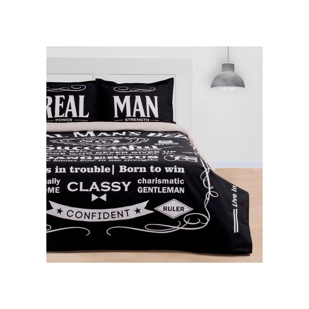 Изображение товара Постельное белье Этель Real Man евро, ранфорс, черный с надписями