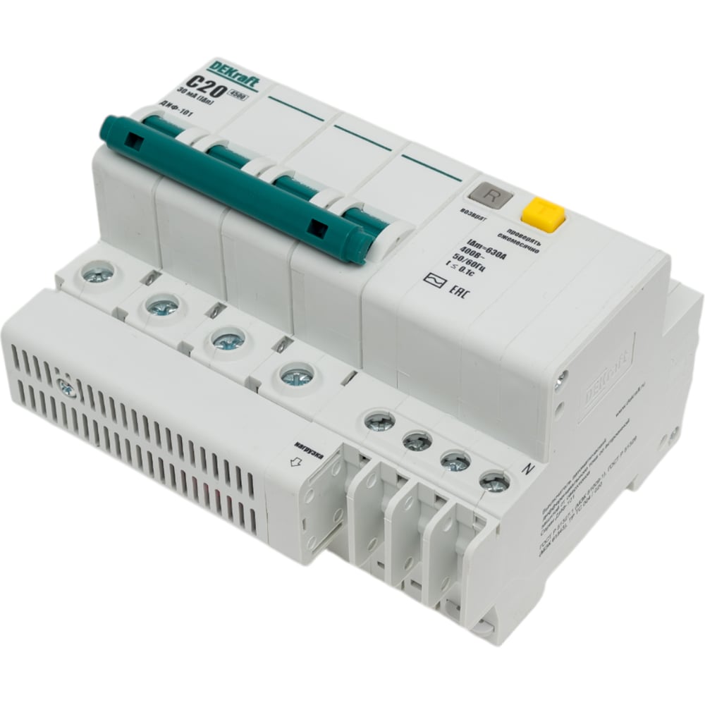 Изображение товара Дифференциальный автомат Dekraft ДИФ101-4Р-020А-030-C 15021DEK 220/400 В IP20