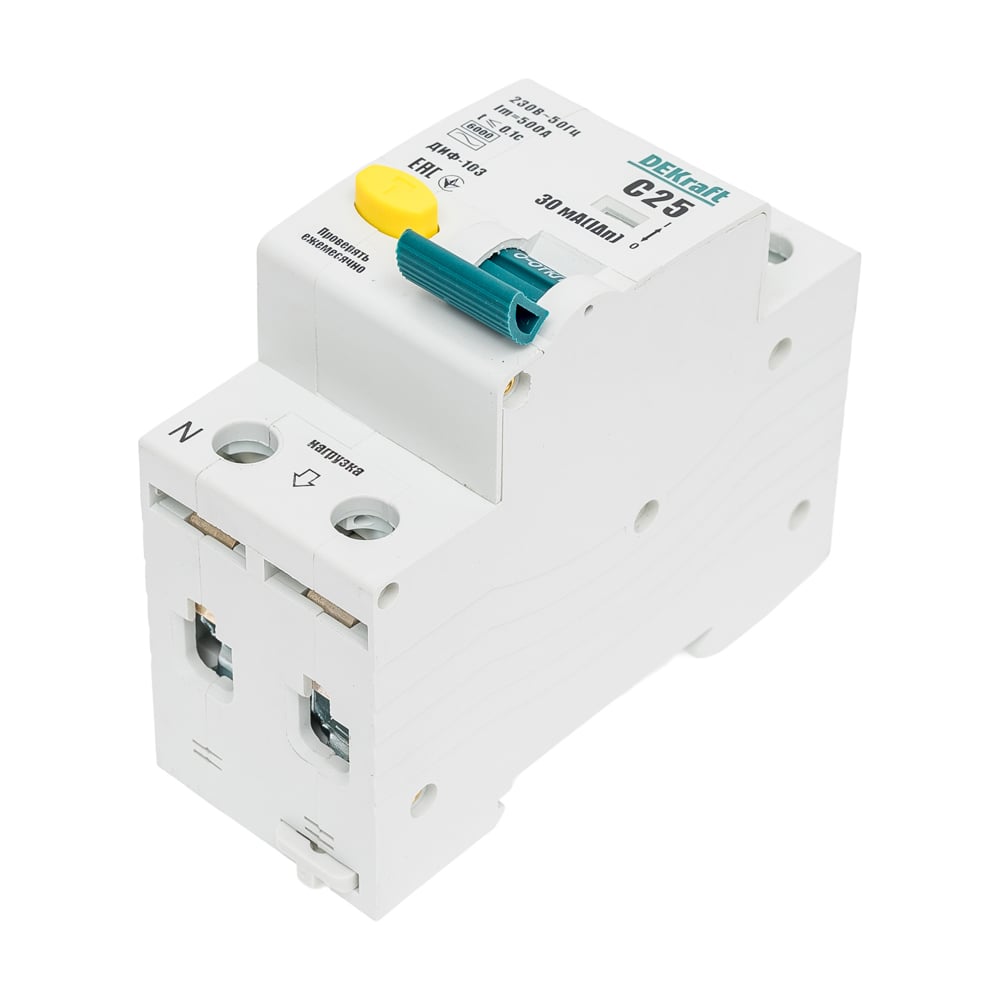 Изображение товара Дифференциальный автомат Dekraft АВДТ 1Р+N 25А 30мА AC с диф-103