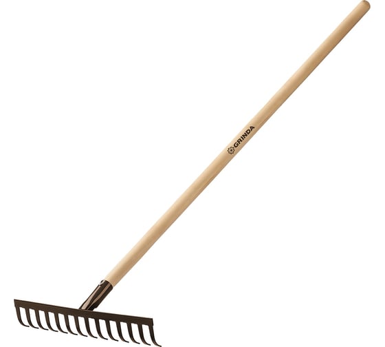 Изображение товара Садовые грабли с деревянным черенком GRINDA 14 прямых зубьев, 360х80х1300 мм 39583-14