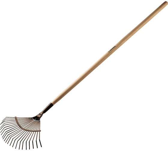 Изображение товара Веерные садовые грабли с деревянным черенком Grinda 22 плоских зубца, 440х260х1500 мм 39593