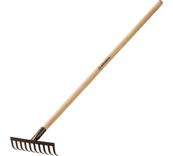 Изображение товара Садовые грабли с деревянным черенком GRINDA 10 прямых зубьев, 260х80х1300 мм 39583-10