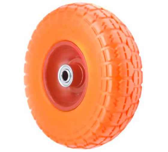 Изображение товара Колесо для тачки / тележки полиуретановое бескамерное 4.10/3.50-4, диаметр 260 мм, ось 20 мм, подшипник, PU 1802-20 А5 1008996