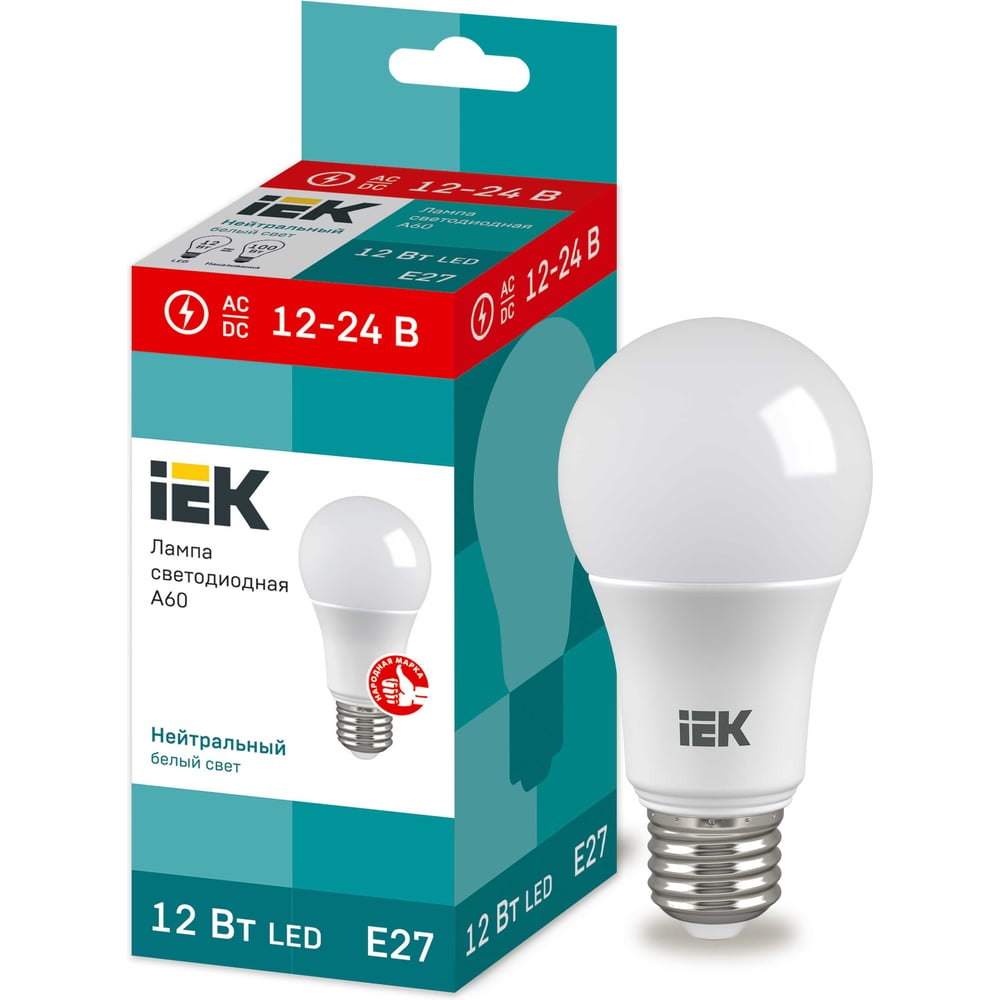 Изображение товара LED лампа IEK A60 12Вт 12-24В E27 натуральный белый без регулировки