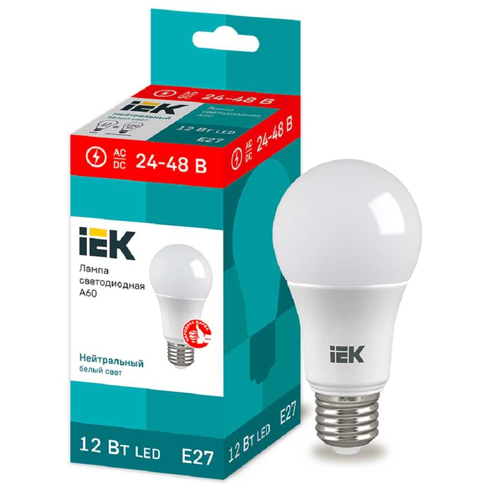 Изображение товара Лампа IEK LED A60 12Вт 24-48В E27 4000К A60