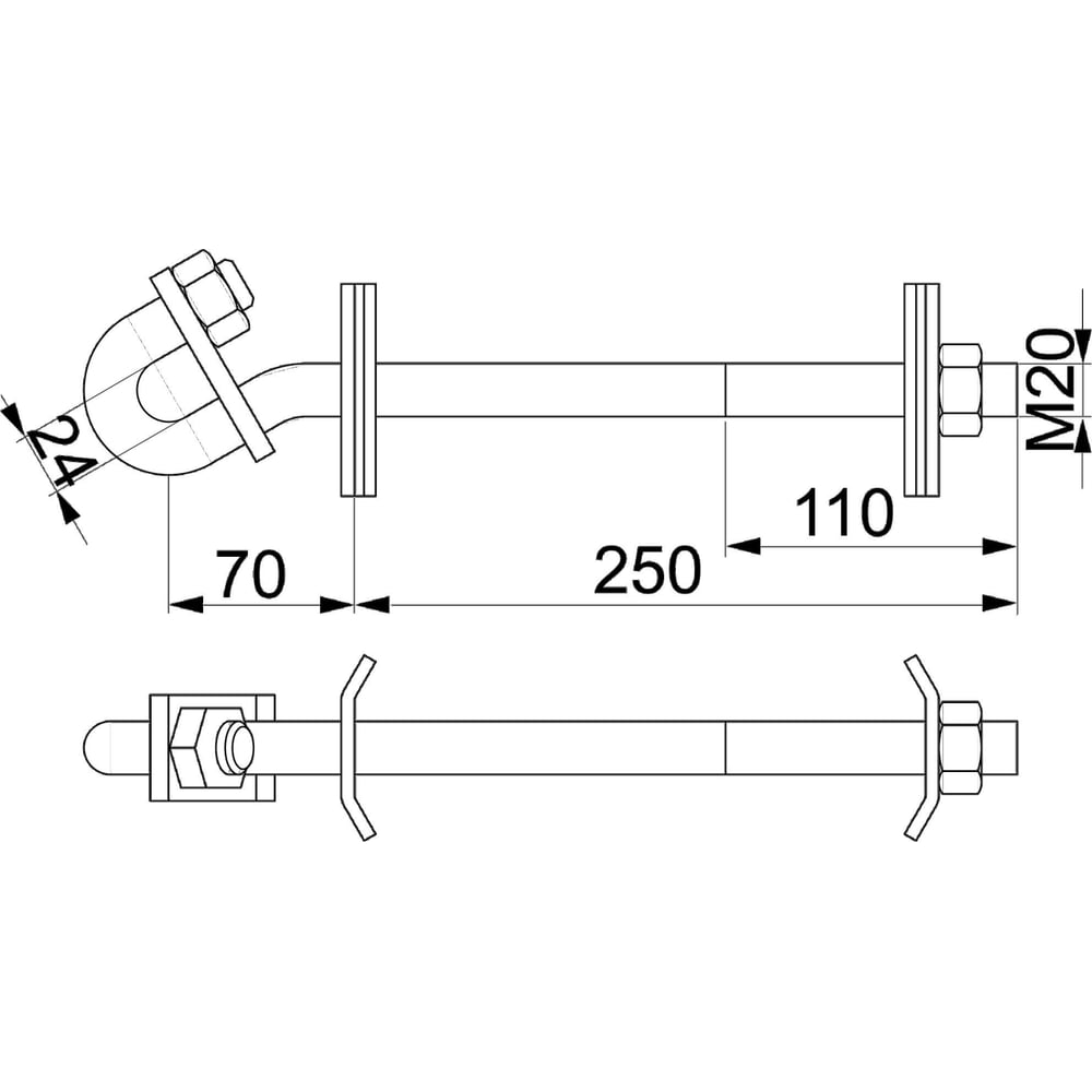 Изображение товара Крюк ЭНЕРВИК /ENSTO SOT101.1R (SOT101.1) M20, L=250, сквозной ( 1 шт.) SOT101.1R-1
