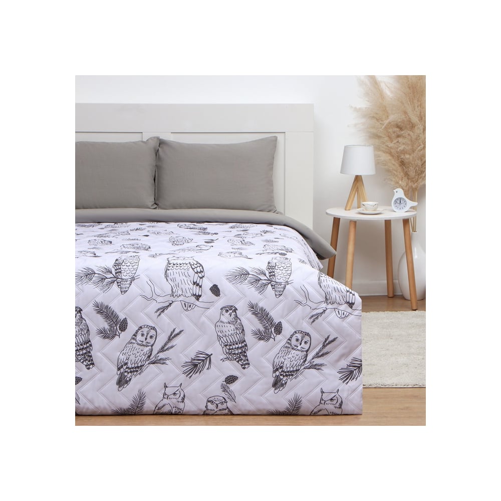 Изображение товара Покрывало LoveLife евро макси Owls 240x210 см микрофайбер стеганое серое