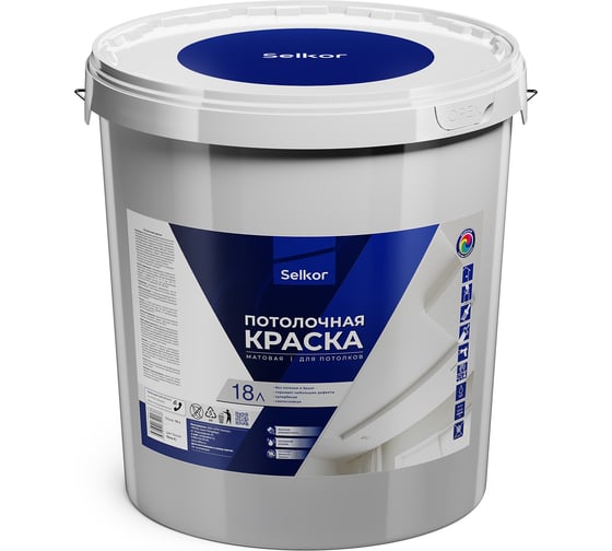 Изображение товара Краска для потолков Selkor белая, 18 л/25,8 кг 76015
