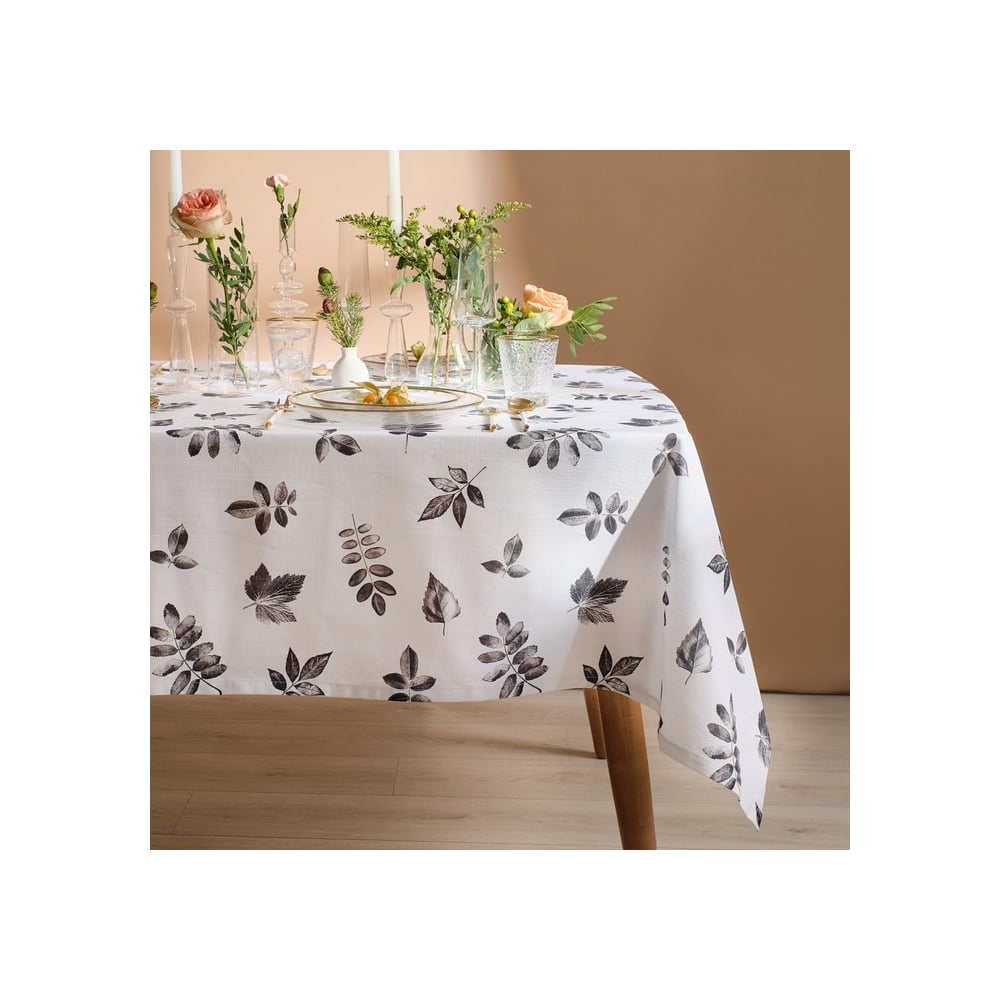 Изображение товара Скатерть хлопковая Этель Impression 149x220 см белая классическая декор листья