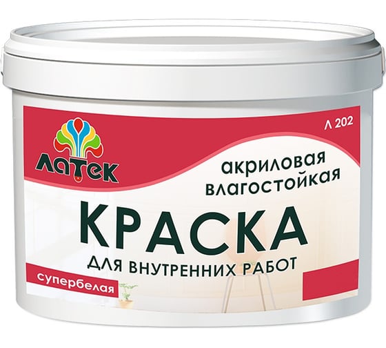 Изображение товара Акриловая влагостойкая краска Латек супербелая 14 кг Л202 LAP004