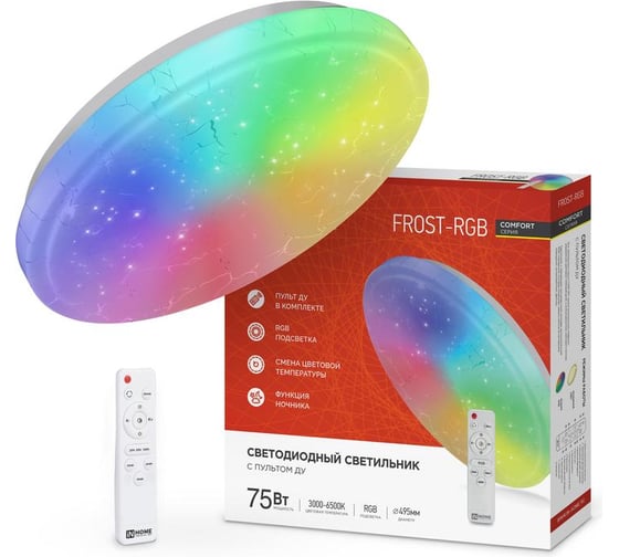 Изображение товара Светильник светодиодный IN HOME COMFORT FROST-RGB 75Вт 230В 3000-6500K 4400Лм 495x85мм с пультом ДУ 4690612044644