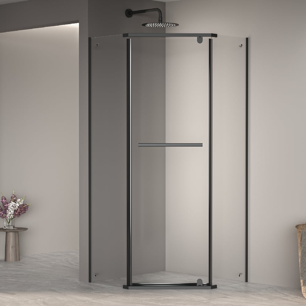 Изображение товара Душевой уголок RGW 100x100x195 трапеция черный прозрачное стекло 6 мм