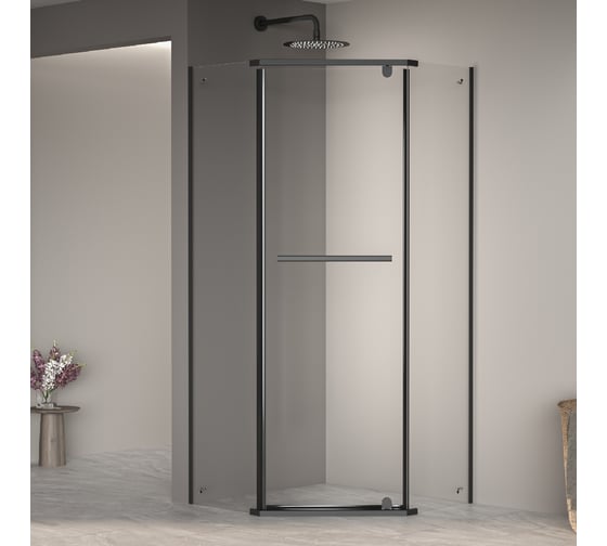 Изображение товара Душевой уголок RGW 100х100х195 PA-82-B трапеция/черный/прозрачное/6 мм (975-995х975-995) (Easy) 41088200-14