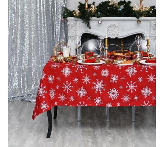 Изображение товара Скатерть Доляна Белые снежинки 110x149+/- 3см, 100% хлопокопок, 164 г/м2 4478733