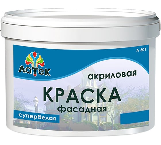 Изображение товара Акриловая фасадная краска Латек супербелая 14 кг Л301 LAP012