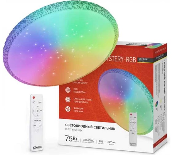 Изображение товара Светильник светодиодный IN HOME COMFORT MYSTERY-RGB 75Вт 230В 3000-6500K 6000Лм 500x80мм с пультом ДУ 4690612044637
