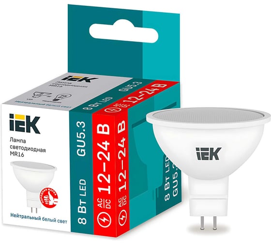 Изображение товара Лампа IEK LED MR16 софит 8Вт 12-24В 4000К GU5.3 LLE-MR16-08-12-24-40-GU5