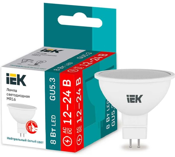 Изображение товара Лампа IEK LED MR16 софит 8Вт 12-24В 4000К GU5.3 LLE-MR16-08-12-24-40-GU5