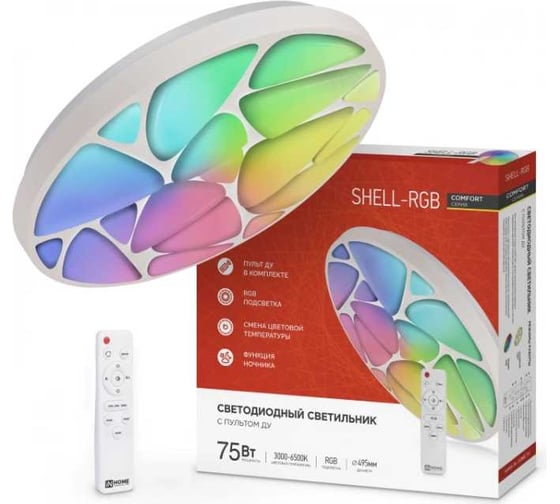 Изображение товара Светильник светодиодный IN HOME COMFORT SHELL-RGB 75Вт 230В 3000-6500K 6000Лм 500x80мм с пультом ДУ 4690612044651