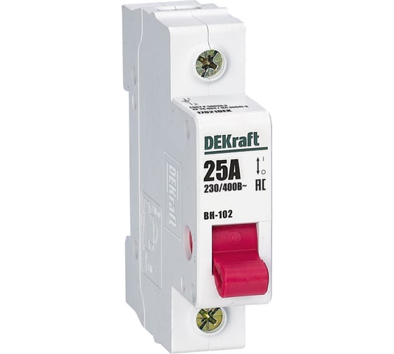 Изображение товара Выключатель нагрузки Dekraft ВН-102, 1 Р, 25 А, 400 В 17021DEK