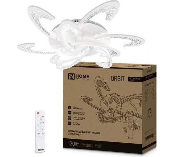 Изображение товара Светильник светодиодный IN HOME ELEGANT ORBIT 120Вт 230В 3000-6500K 8400Лм 925x810x120мм c пультом ДУ белый 4690612051574