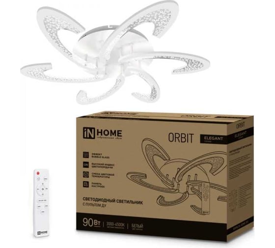 Изображение товара Светильник светодиодный IN HOME ELEGANT ORBIT 90Вт 230В 3000-6500K 7000Лм 725x635x90мм c пультом ДУ белый 4690612051567