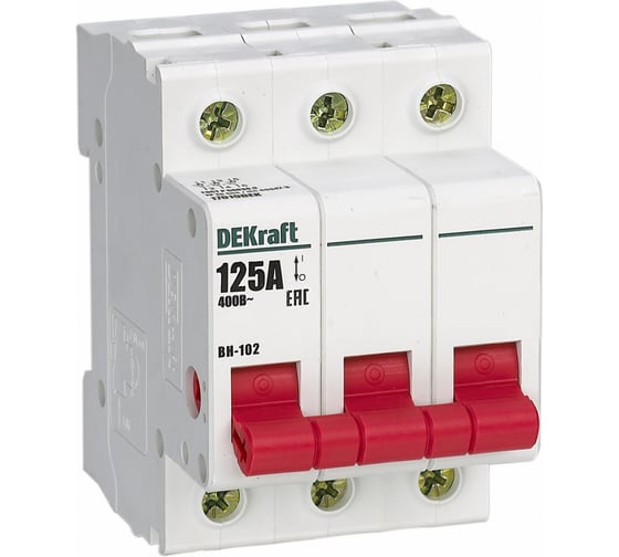 Изображение товара Выключатель нагрузки DEKraft ВН-102, 3 Р, 125 А, 400 В 17019DEK