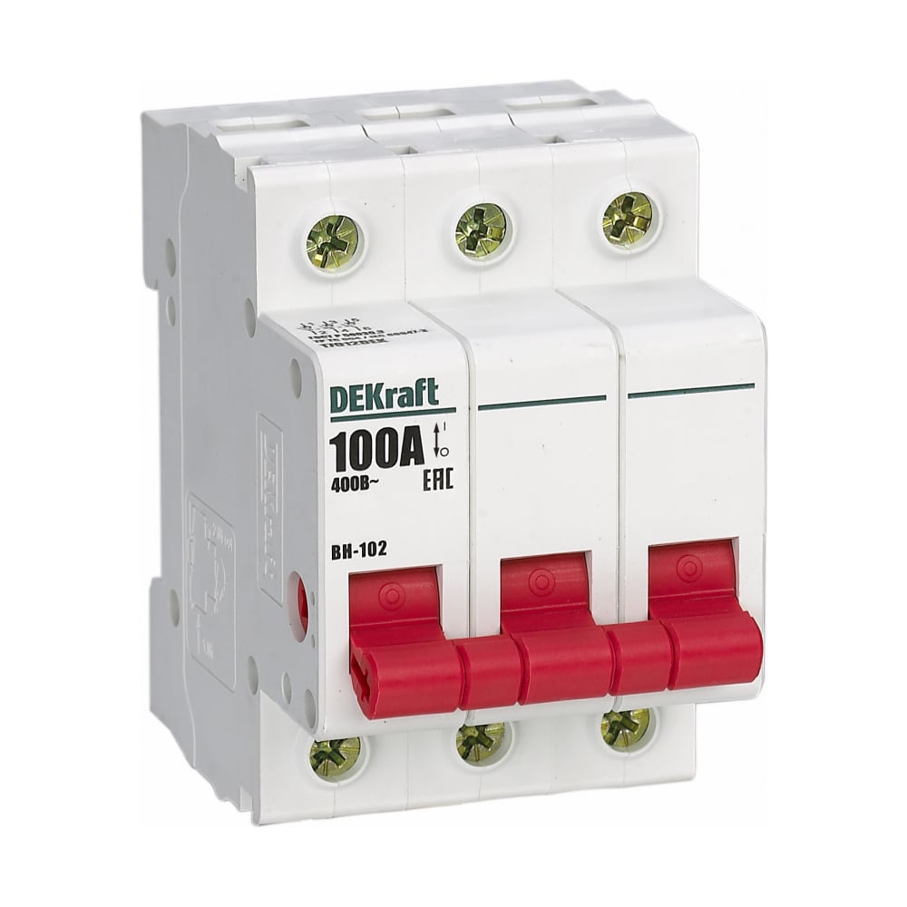 Изображение товара Выключатель нагрузки Dekraft ВН102-3Р 100А модульный IP20 белый