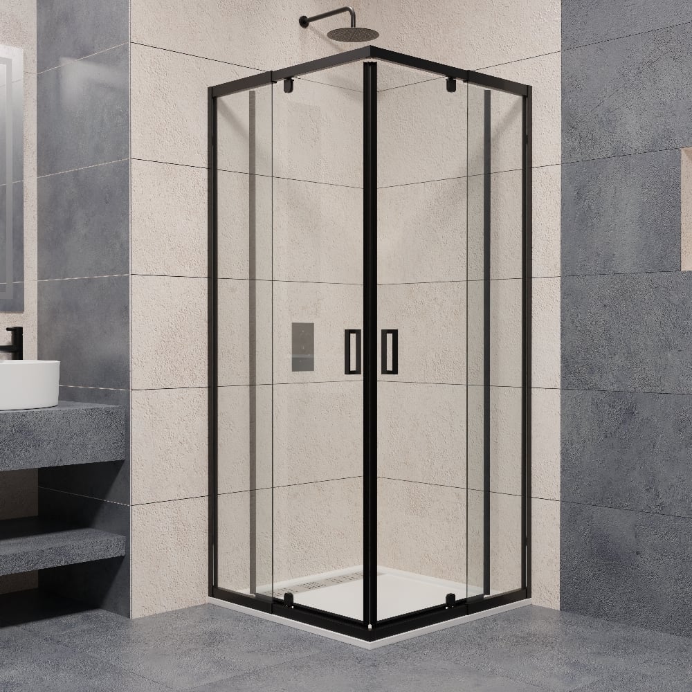 Изображение товара Душевой уголок RGW 80-90х80-90х195 с распашными дверями, черный, прозрачное стекло 6 мм