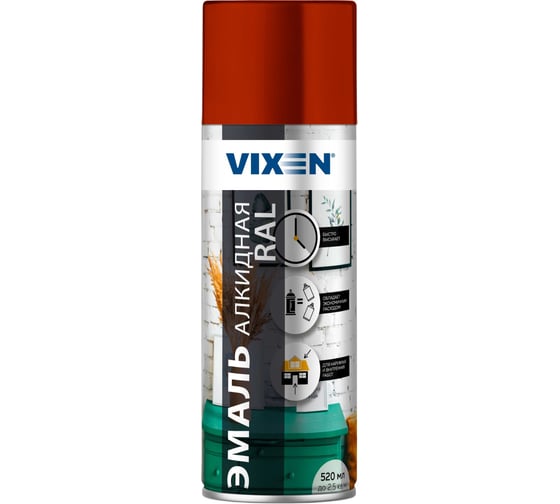 Изображение товара Алкидная эмаль Vixen сигнальный красный RAL 3001 аэрозоль 520 мл VX-13001
