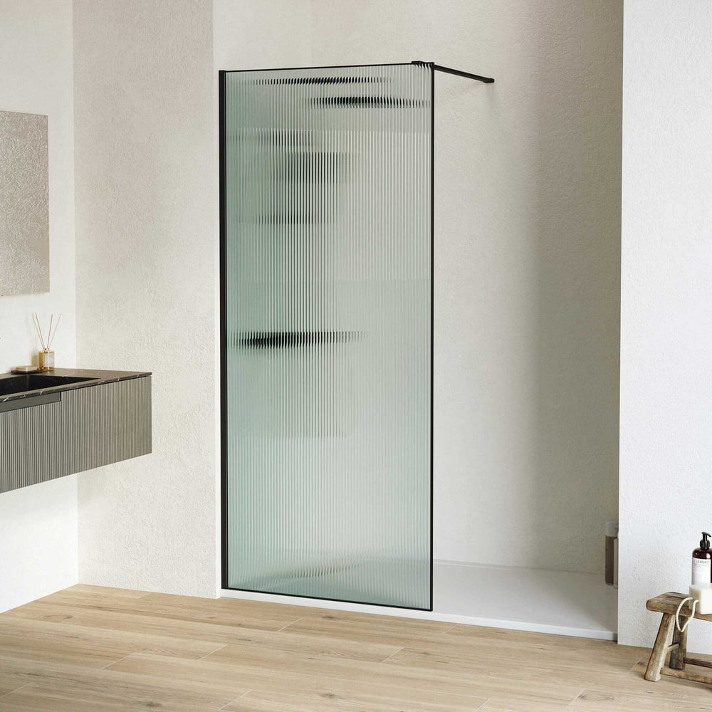 Изображение товара Душевая перегородка RGW 100х195 WA-08-B черный Ribbed антикапля 8 мм