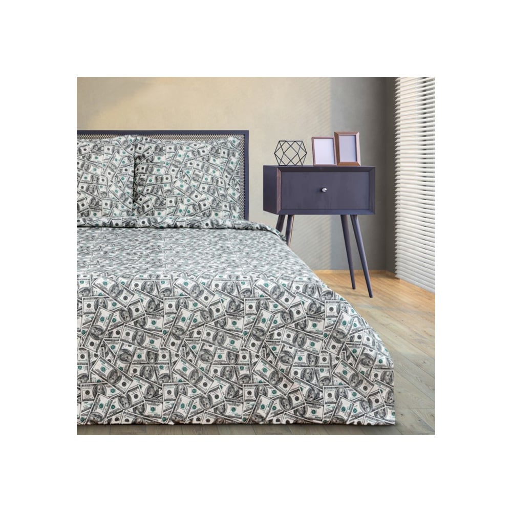 Изображение товара Комплект постельного белья Этель 1.5 сп хлопок серый с принтом денег
