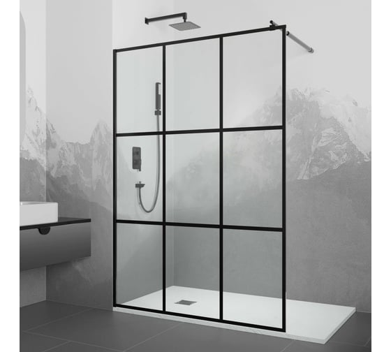 Изображение товара Душевая перегородка RGW 120х195 WA-111 B черный, прозрачное с принтом, 8 мм, Easy 411011112-84
