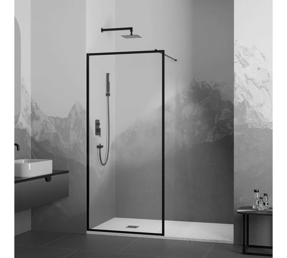 Изображение товара Душевая перегородка RGW 80х200 WA-012 B черный, прозрачное с принтом, 8 мм 35101280-84