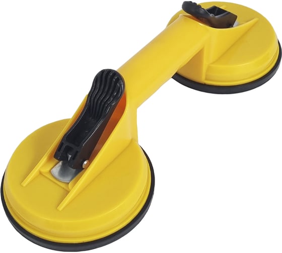Изображение товара Стеклодомкрат (присоска) двойной URM 117 мм, вакуумный пластиковый, для стекла, зеркал, мрамора и плитки, желтый D01664