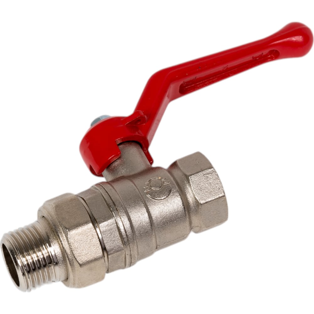 Кран шаровой Valfex N/P59 бирка для воды, 1/2" ВР/НР, с американкой, рычаг, латунный никелированный 11Б27фт1М VF.225.NR1.012.N/P59.Bir