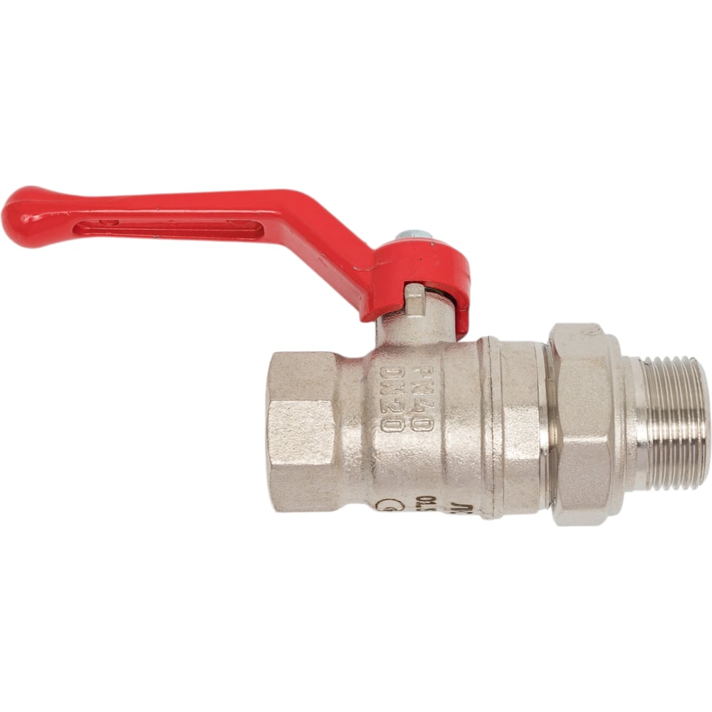 Кран шаровой Valfex N/P59 бирка для воды, 3/4" ВР/НР, с американкой, рычаг, латунный никелированный 11Б27фт1М VF.225.NR1.034.N/P59.Bir