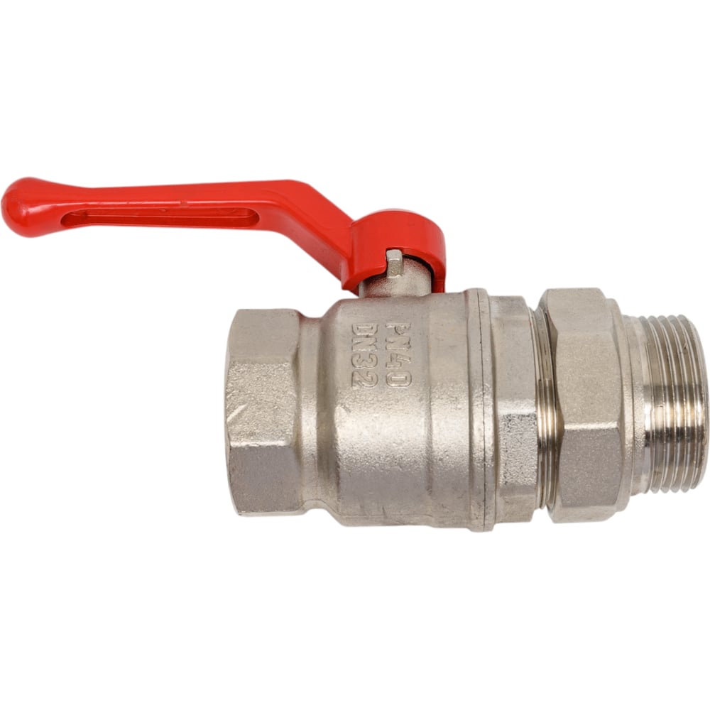 Кран шаровой Valfex N/P59 бирка для воды, 1 1/4" ВР/НР, с американкой, рычаг, латунный никелированный 11Б27фт1М VF.225.NR1.114.N/P59.Bir