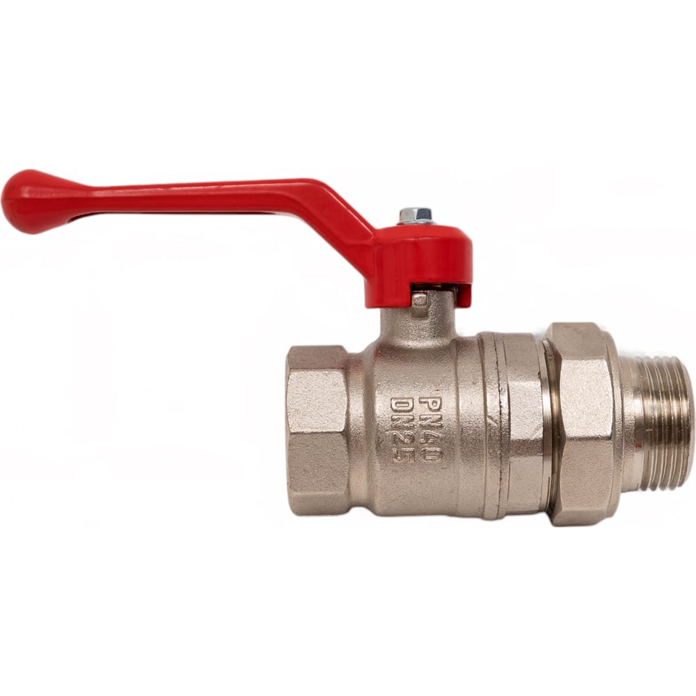 Кран шаровой Valfex N/P59 бирка для воды, 1" ВР/НР, с американкой, рычаг, латунный никелированный 11Б27фт1М VF.225.NR1.100.N/P59.Bir